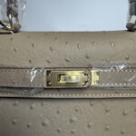 Women's Vintage Ostrich Embossed Full-Grain Leather Handbag In Gold Hardware
