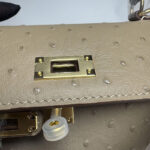 Women's Vintage Ostrich Embossed Full-Grain Leather Handbag In Gold Hardware
