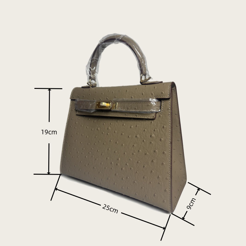 Women's Vintage Ostrich Embossed Full-Grain Leather Handbag In Gold Hardware