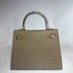 Women's Vintage Ostrich Embossed Full-Grain Leather Handbag In Gold Hardware