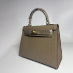 Women's Vintage Ostrich Embossed Full-Grain Leather Handbag In Gold Hardware