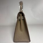 Women's Vintage Ostrich Embossed Full-Grain Leather Handbag In Gold Hardware