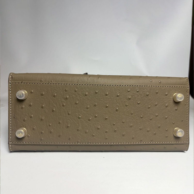 Women's Vintage Ostrich Embossed Full-Grain Leather Handbag In Gold Hardware