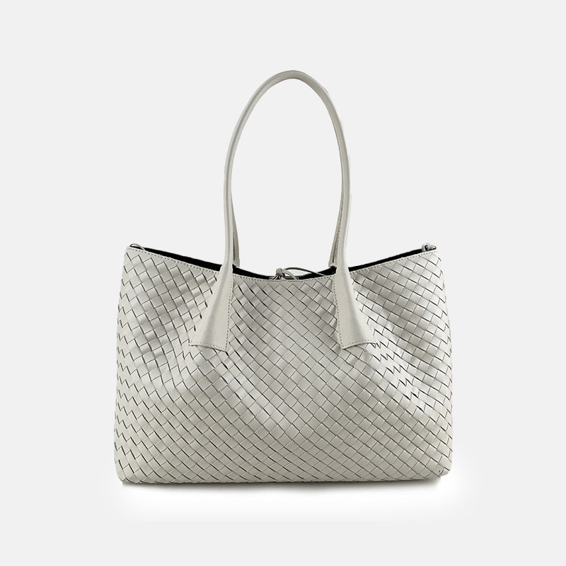 Women's Woven Genuine Leather Shoulder Tote Bag
