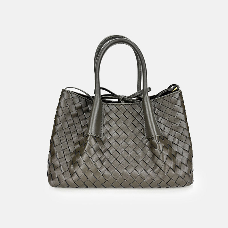 Women's Woven Genuine Leather Shoulder Tote Bag