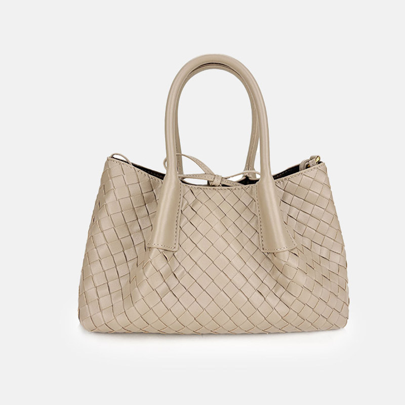 Women's Woven Genuine Leather Shoulder Tote Bag
