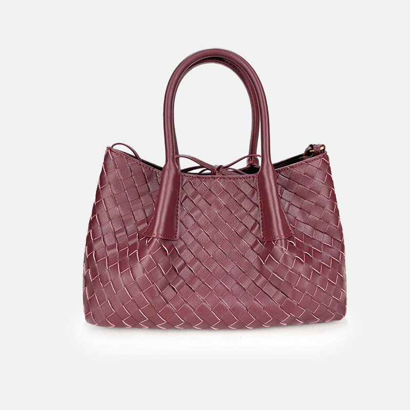 Women's Woven Genuine Leather Shoulder Tote Bag