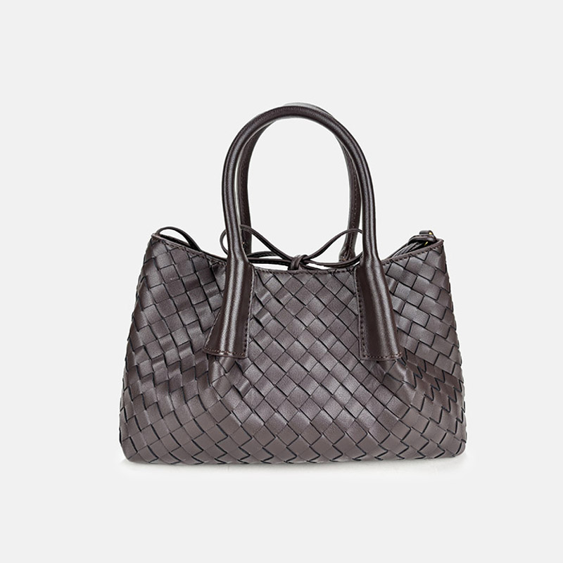 Women's Woven Genuine Leather Shoulder Tote Bag