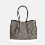Women's Woven Genuine Leather Shoulder Tote Bag