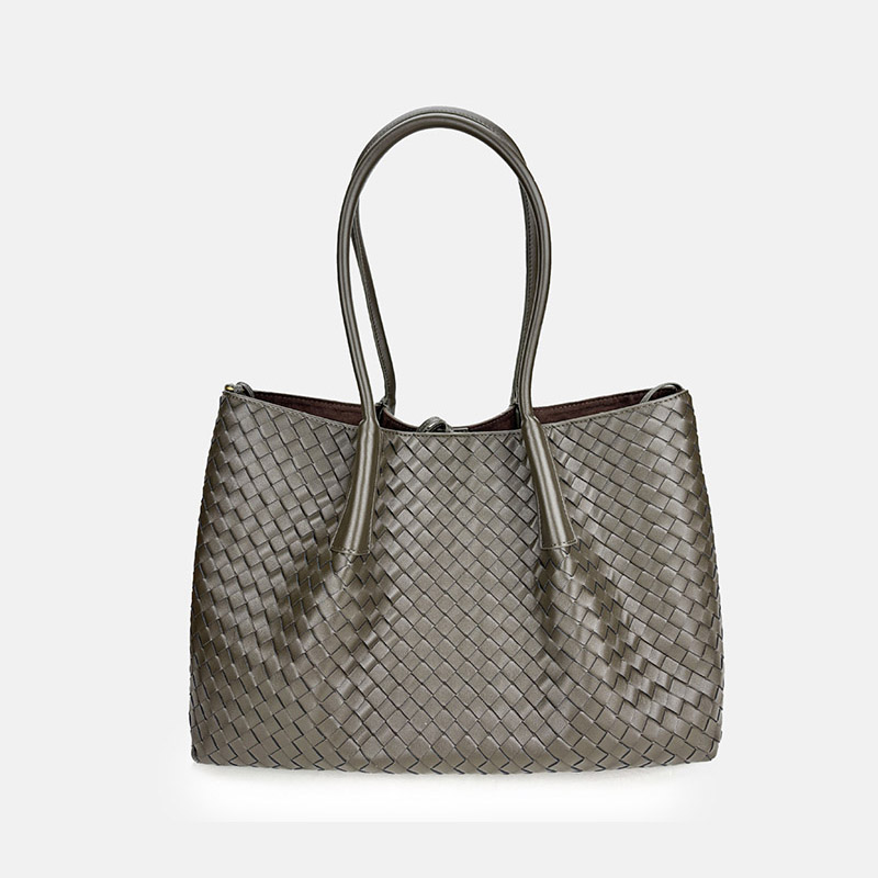 Women's Woven Genuine Leather Shoulder Tote Bag