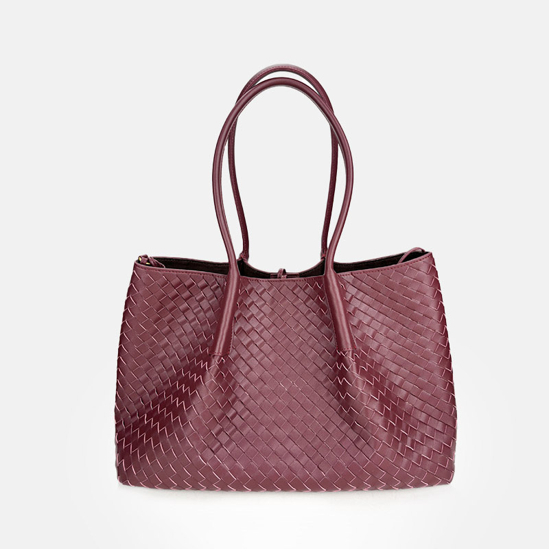 Women's Woven Genuine Leather Shoulder Tote Bag