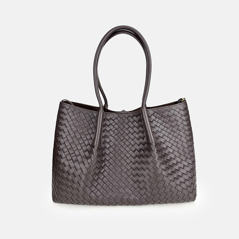 Women's Woven Genuine Leather Shoulder Tote Bag
