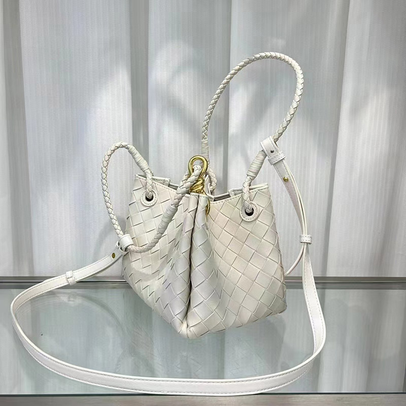 Women's Woven Split Leather Crossbody Shoulder Bucket Bag