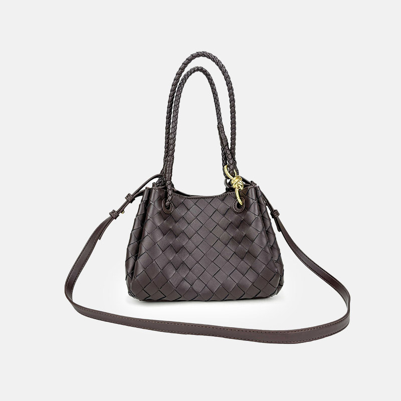 Women's Woven Split Leather Crossbody Shoulder Bucket Bag