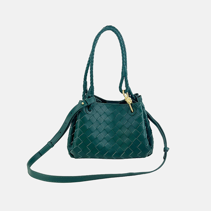 Women's Woven Split Leather Crossbody Shoulder Bucket Bag