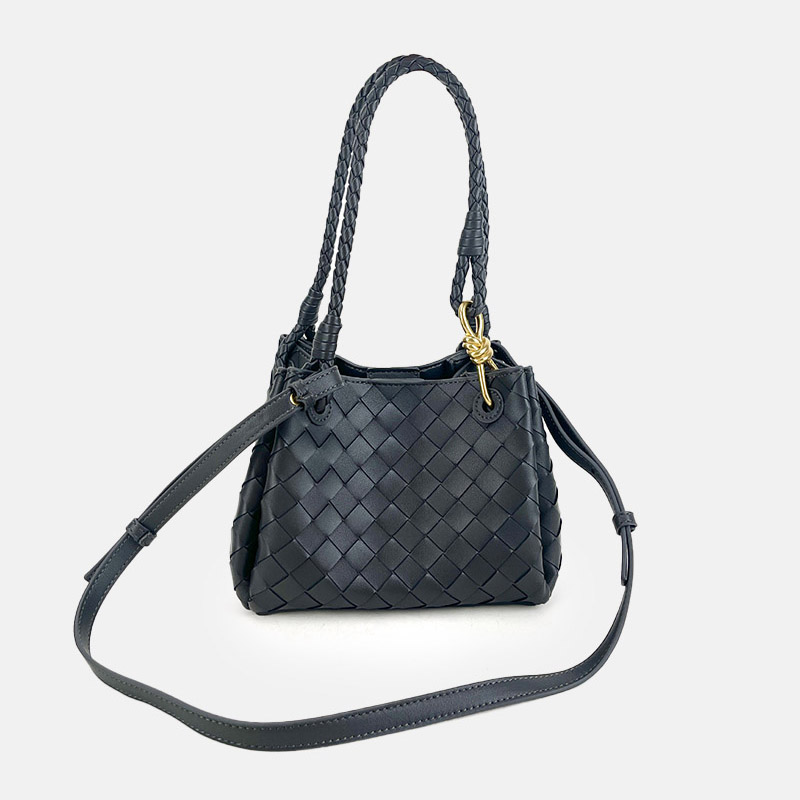 Women's Woven Split Leather Crossbody Shoulder Bucket Bag