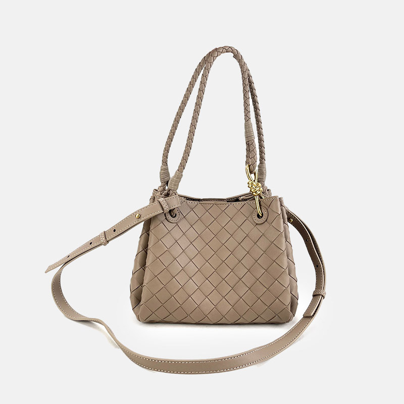 Women's Woven Split Leather Crossbody Shoulder Bucket Bag