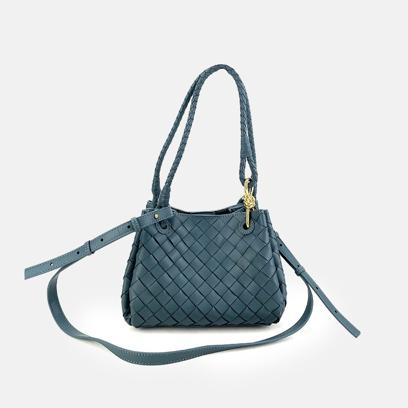 Women's Woven Split Leather Crossbody Shoulder Bucket Bag