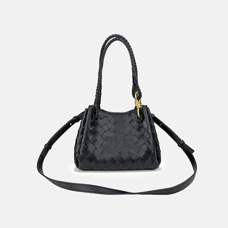 Women's Woven Split Leather Crossbody Shoulder Bucket Bag