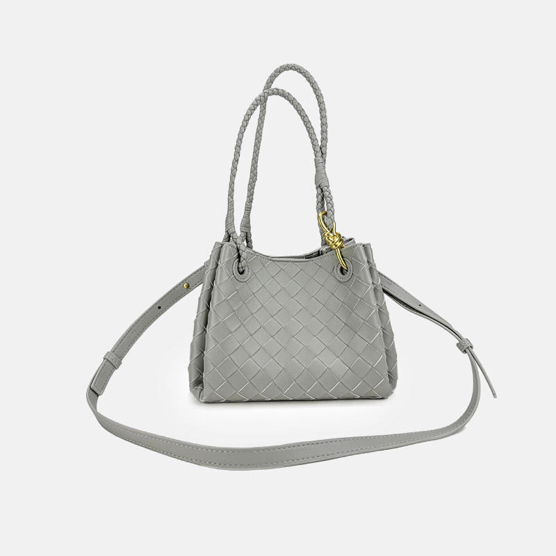 Women's Woven Split Leather Crossbody Shoulder Bucket Bag
