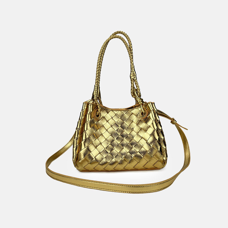 Women's Woven Split Leather Crossbody Shoulder Bucket Bag