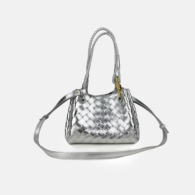Women's Woven Split Leather Crossbody Shoulder Bucket Bag