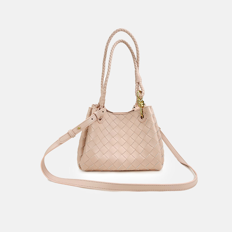Women's Woven Split Leather Crossbody Shoulder Bucket Bag
