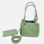 Women's Woven Split Leather Crossbody Shoulder Bucket Bag