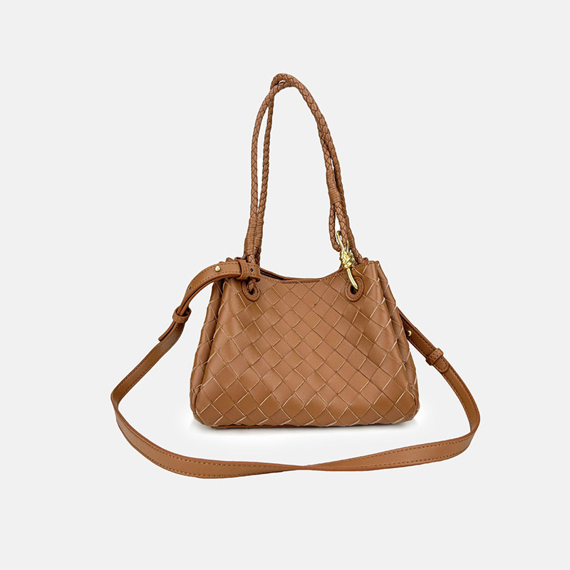 Women's Woven Split Leather Crossbody Shoulder Bucket Bag