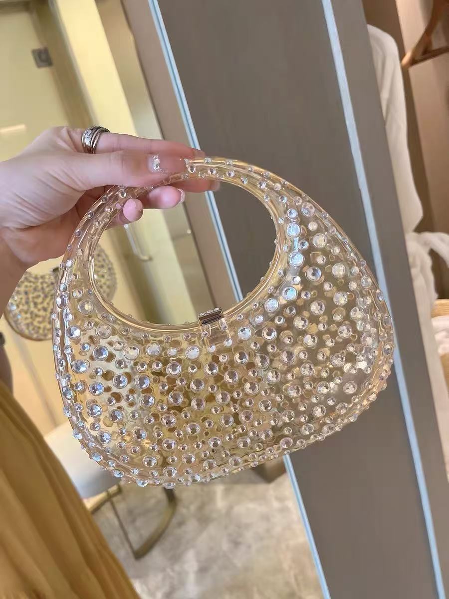 Women's Acrylic Rhinestone Lock Clasp Prom Handbag photo review