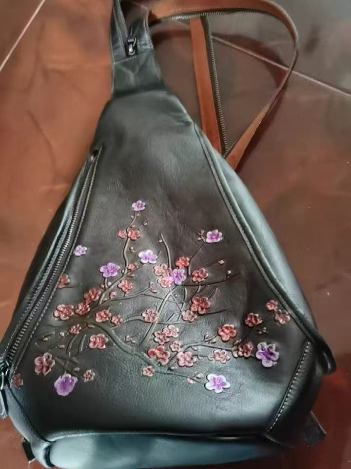 Sacs à main en cuir véritable vintage gaufré de fleurs pour femmes photo review