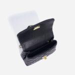 Women's Black Caviar Textured Lambskin Quilted Crossbody Chain Top Handle Bag