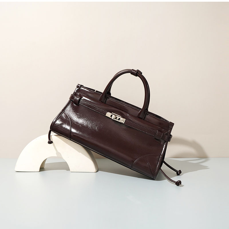 Damen Vollnarbenleder Crossbody Schulter Boston Handtasche In Silber Hardware