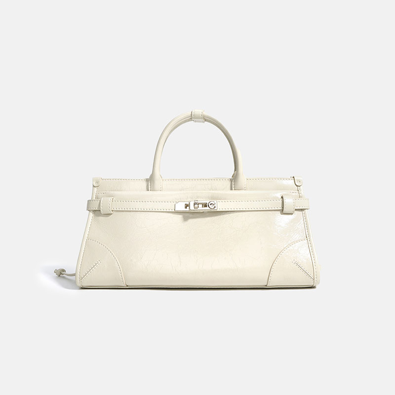 Damen Vollnarbenleder Crossbody Schulter Boston Handtasche In Silber Hardware