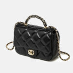 Women's Minimalist Quilted Genuine Leather Crossbody Chain Top Handle Bag In Gold Hardware