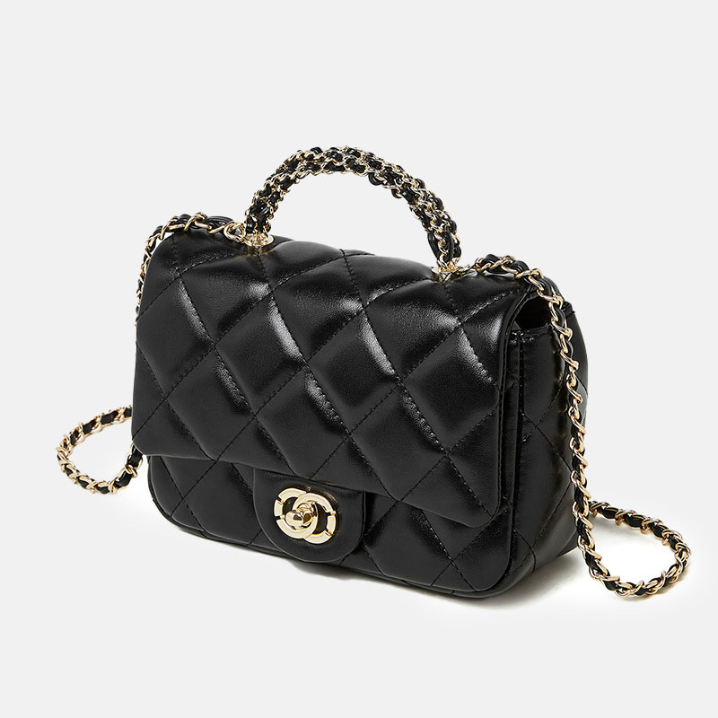 Women's Minimalist Quilted Genuine Leather Crossbody Chain Top Handle Bag In Gold Hardware