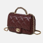 Women's Minimalist Quilted Genuine Leather Crossbody Chain Top Handle Bag In Gold Hardware