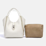 Minimalistische Damen Bucket Bag aus geteiltem Leder mit silberner Hardware