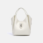 Minimalistische Damen Bucket Bag aus geteiltem Leder mit silberner Hardware