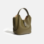 Minimalistische Damen Bucket Bag aus geteiltem Leder mit silberner Hardware