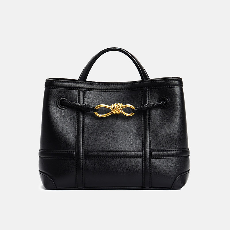 Minimalistische Damen Crossbody Umhängetasche aus geteiltem Leder mit goldener Bow-Knot Hardware