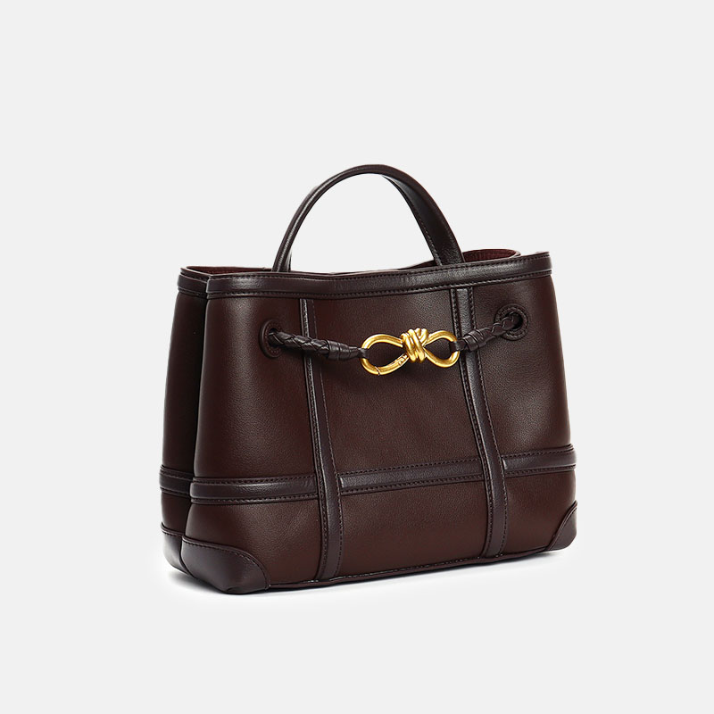 Minimalistische Damen Crossbody Umhängetasche aus geteiltem Leder mit goldener Bow-Knot Hardware