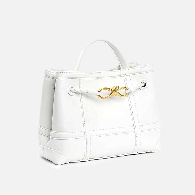 Minimalistische Damen Crossbody Umhängetasche aus geteiltem Leder mit goldener Bow-Knot Hardware