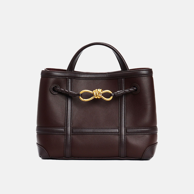 Minimalistische Damen Crossbody Umhängetasche aus geteiltem Leder mit goldener Bow-Knot Hardware