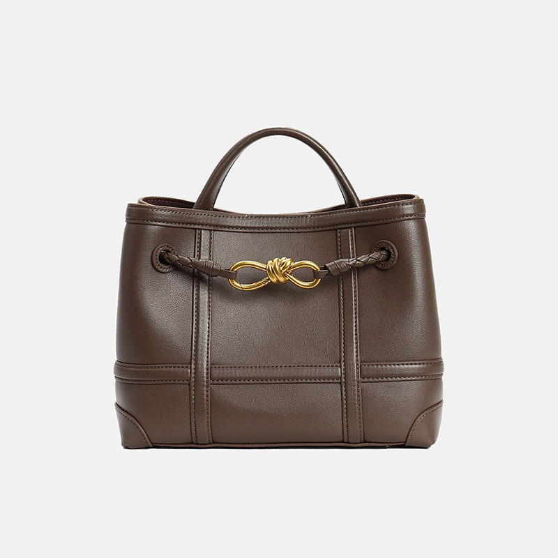Minimalistische Damen Crossbody Umhängetasche aus geteiltem Leder mit goldener Bow-Knot Hardware