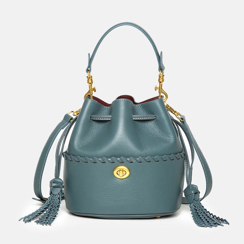 Women's Minimalist Top-Grain Leather Bucket Bag