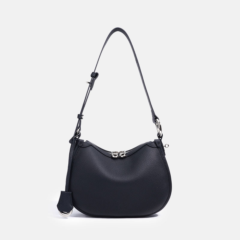 Women's Minimalist Top-Grain Leather Shoulder Crossbody Bag In Silver Hardware