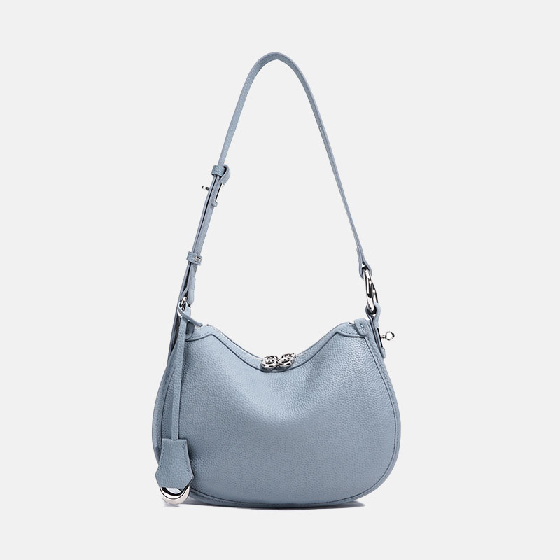 Women's Minimalist Top-Grain Leather Shoulder Crossbody Bag In Silver Hardware