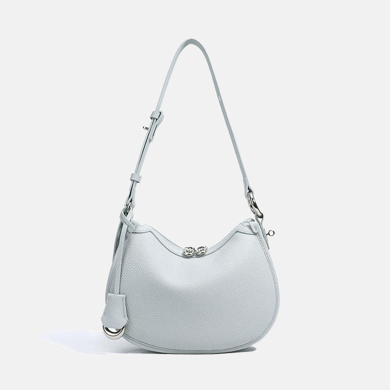 Sac à bandoulière minimaliste en cuir de grain supérieur pour femmes, avec accessoires en argent