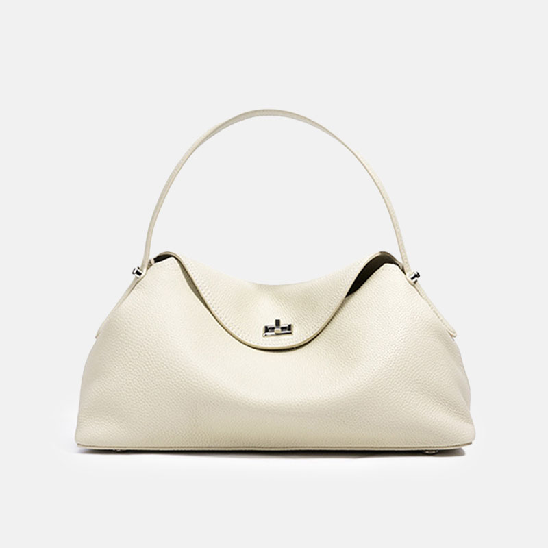 Minimalistische Damenhandtasche aus feinstem Leder mit silberner Schließe